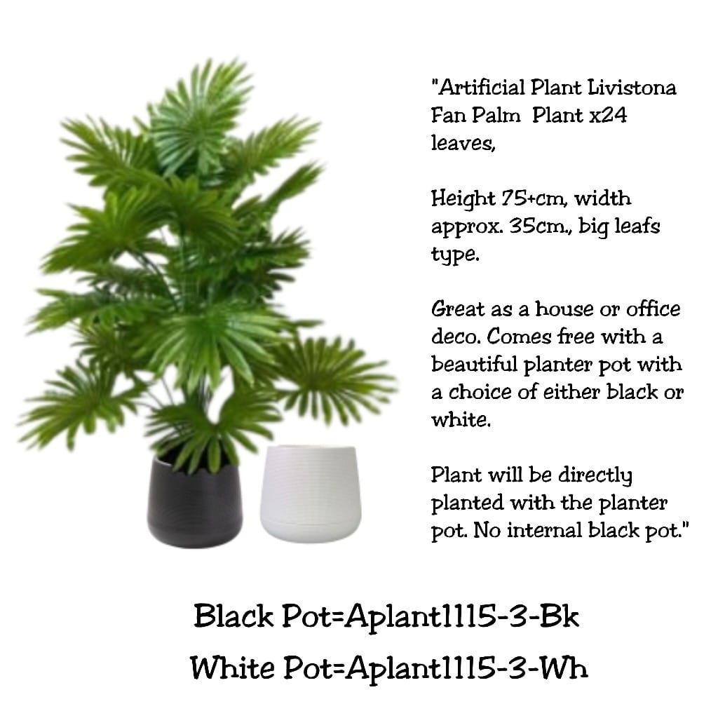 75cm Artificial Plant Livistona Fan Palm Plant, Money Plant, shrubs, foilages, Plant 24 leaves Aplant1115-3