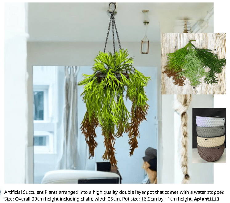 Artificial Plant Hanging Shrub, Bush Foliage in Plastic Pot, garden, balcony plant, Ceiling Plant, Events Aplant1119