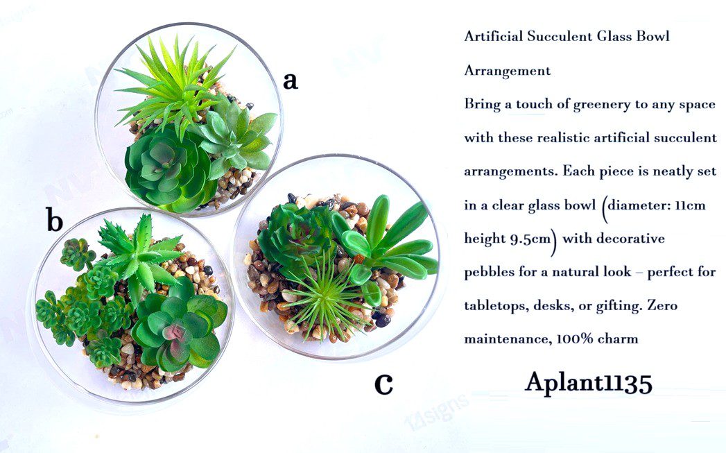 9.5cm Glass Potted Plant Artificial, Succulent, flowers. home decor, garden, events, Aplant1135