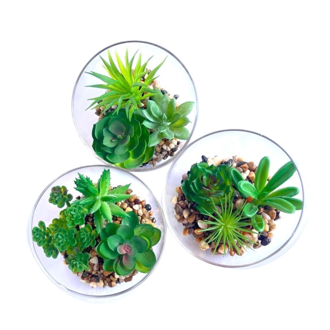 9.5cm Glass Potted Plant Artificial, Succulent, flowers. home decor, garden, events, Aplant1135