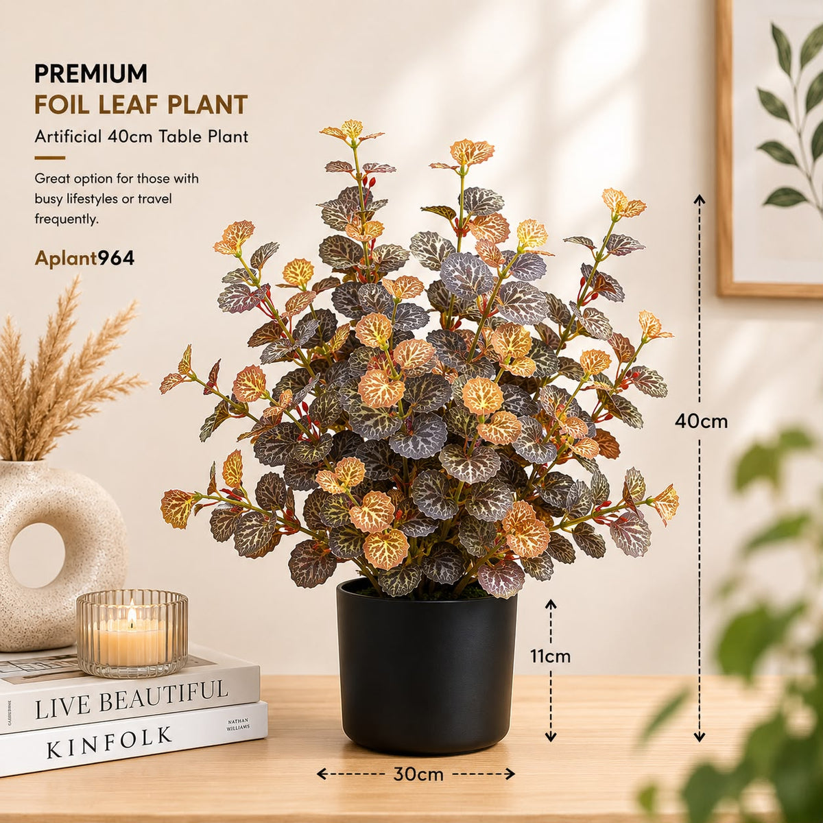 Artificial Coleus plant with vibrant red and green faux leaves in a pot, 40cm tall, by Alton Flowers.