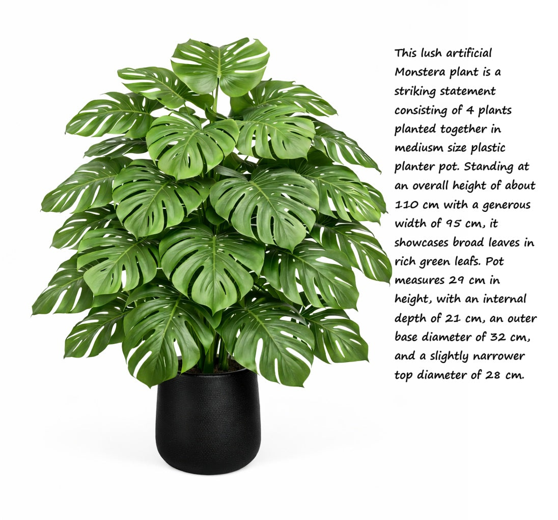 110cm Artificial Monstera Plant in a Black Pot Aplant1229-2-Bk