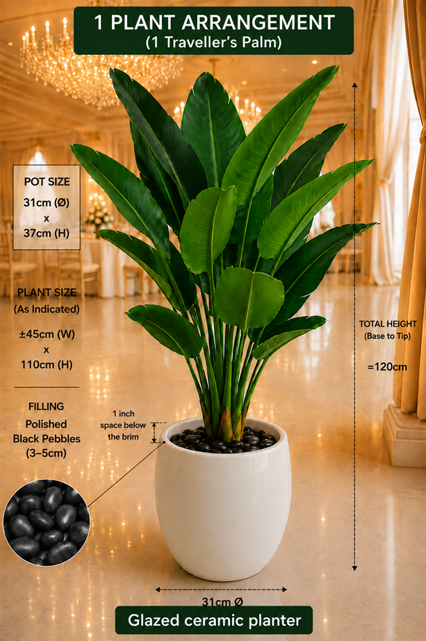 120cm Artificial Traveller Plant in a Glazed Ceramic Planter Pot