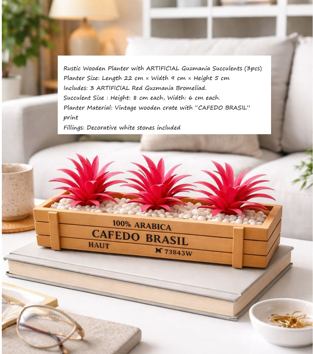 5cm Rustic Wooden Planter with ARTIFICIAL Succulents (3pcs) Aplant1261