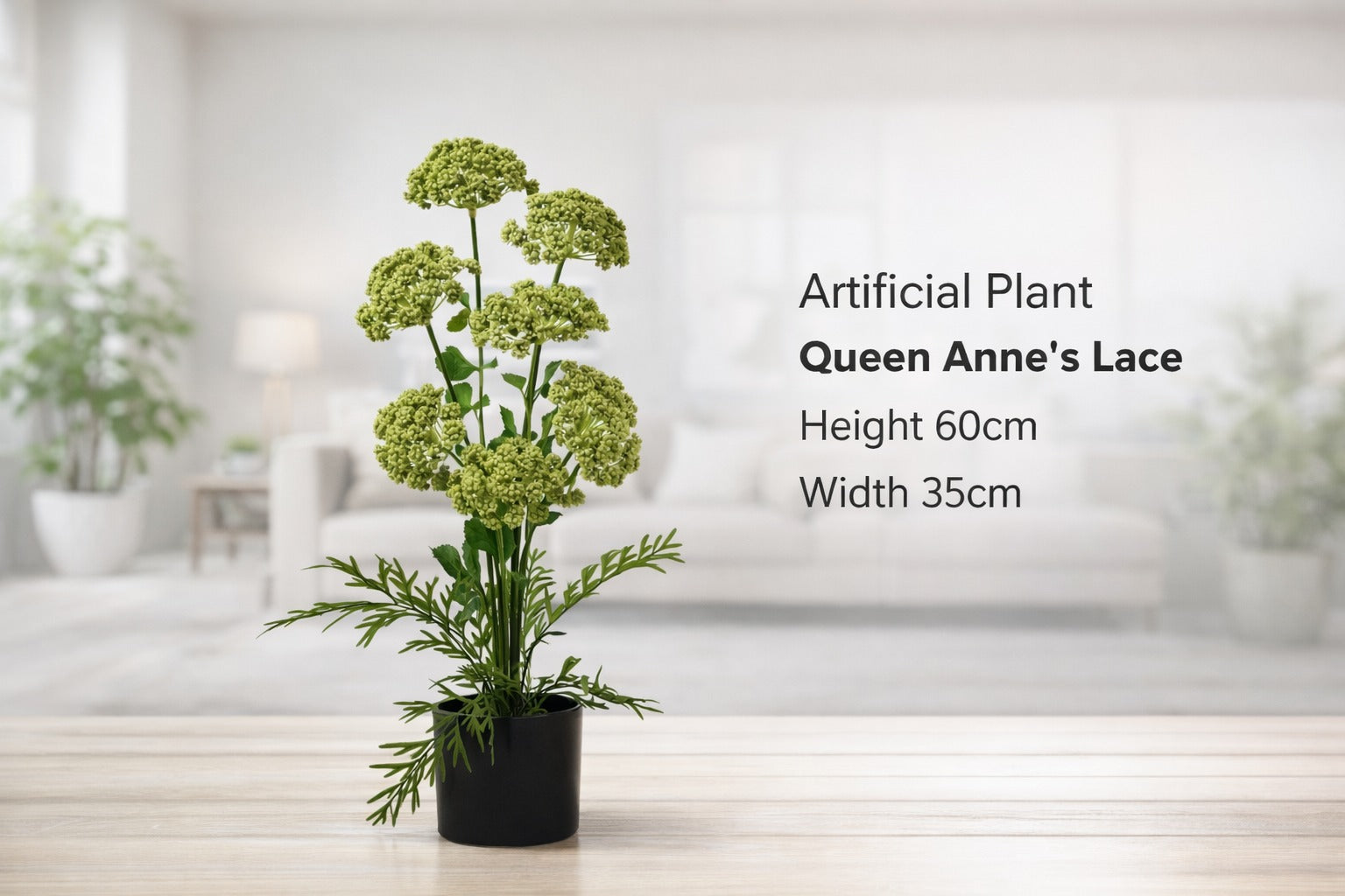 60cm Artificial Plant Queen Anne Lace | Medium Size Faux Plants | Medium Size Artificial Plant | Faux Plant for home office decor Aplant1274-1-Wh