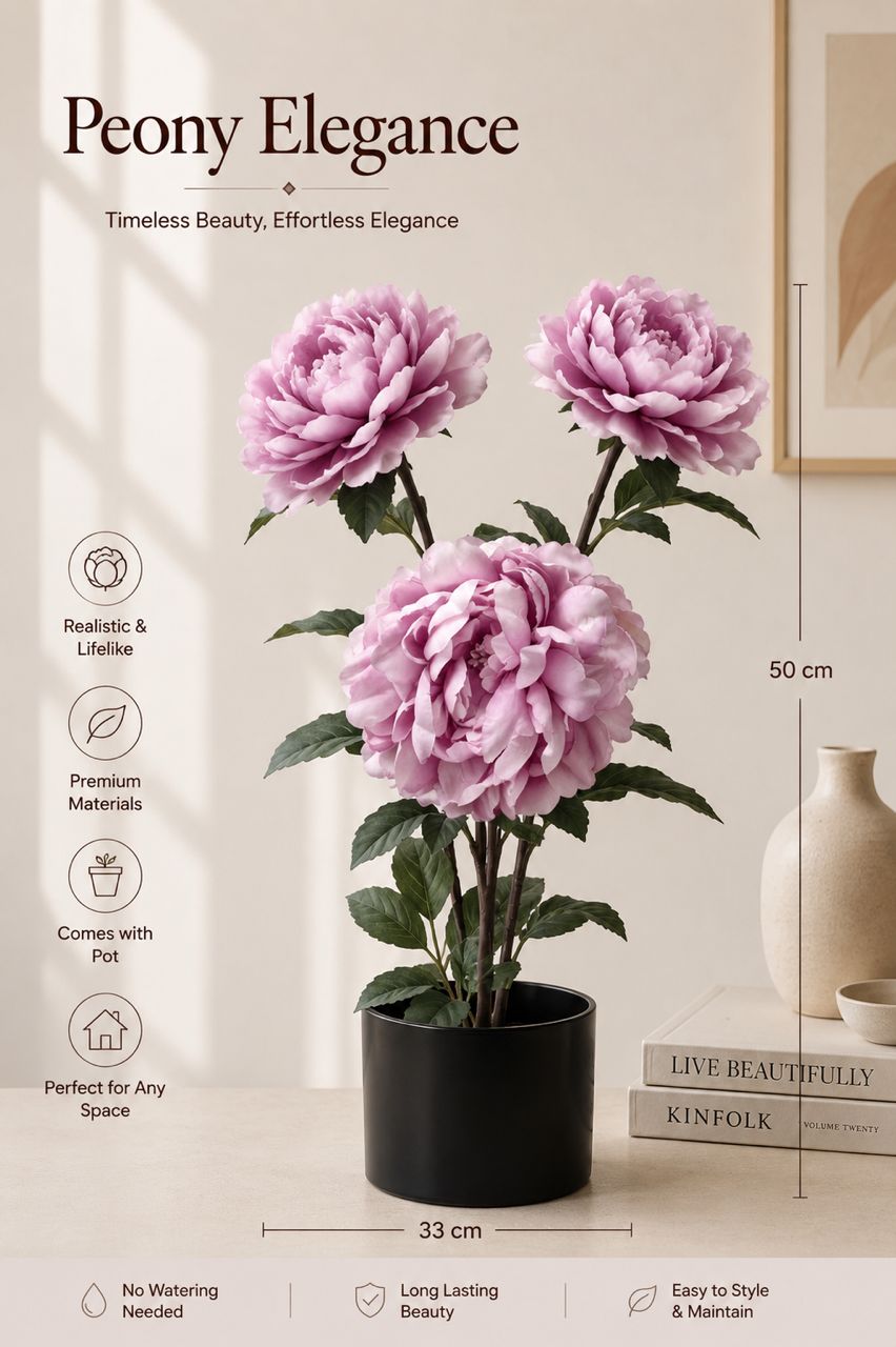 Artificial peony plant in a 50cm height, realistic pink blooms, from Alton Flowers N Gifts. Perfect for home decor or gifting.