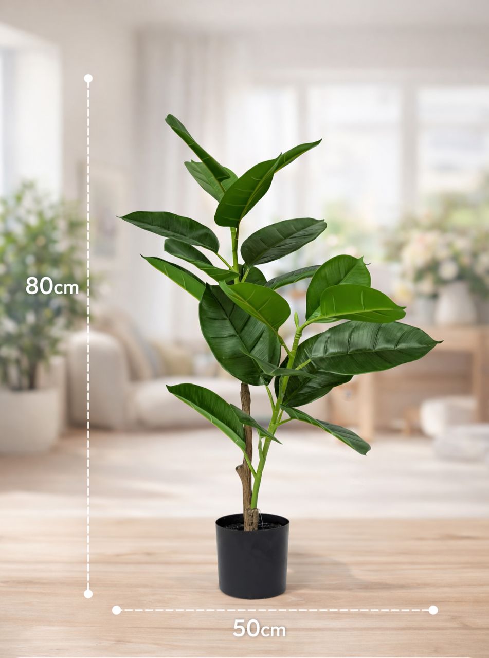 80cm Artificial Rubber Plant with Black Pot | Realistic Indoor Decorative Plant Aplant1293-1