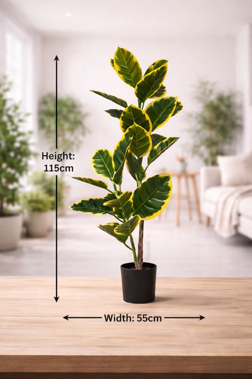 110cm Artificial Rubber Plant with Black Pot | Realistic Indoor Decorative Plant Aplant1293-6