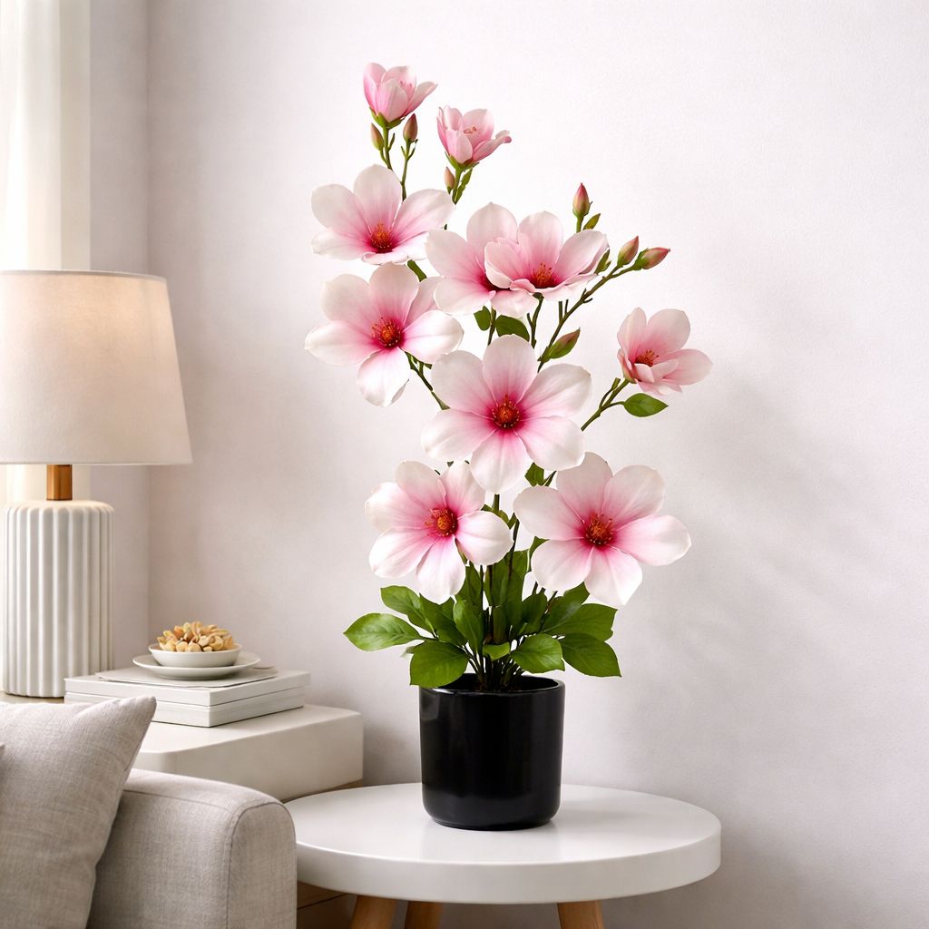 70cm Flower Magnolia Artificial Plant set in Black Pot Aplant1294