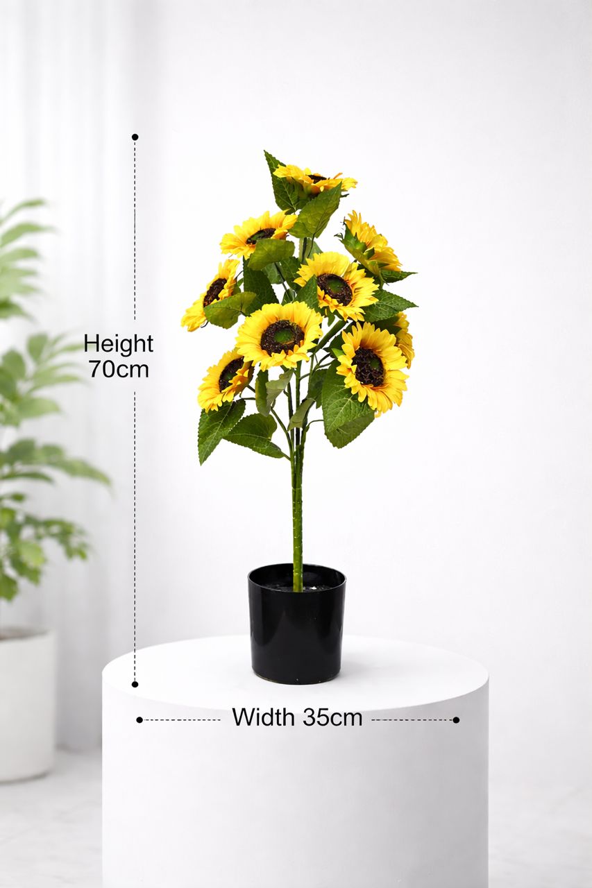 70cm Artificial Sunflower arrangement in a sleek black pot Aplant1295