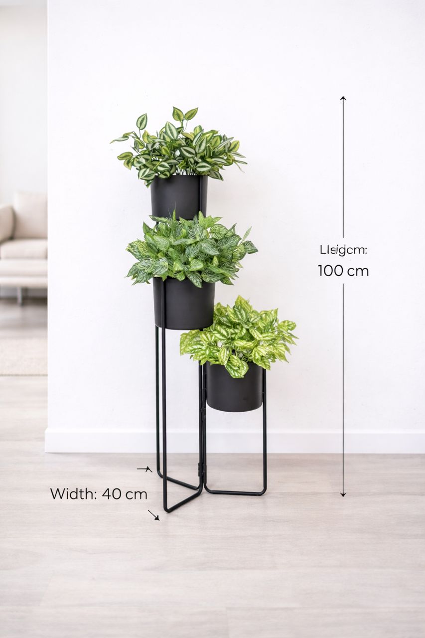 Elegant 100cm multi-tier décor stand with artificial plants from Alton Flowers, showcasing a stylish decorative plant display.