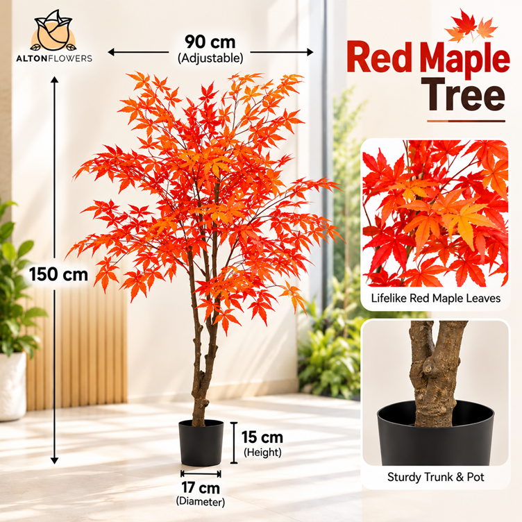 150cm Artificial Red Maple Tree - Lifelike Japanese Maple Plant with Pot | Autumn Decor Indoor Aplant1305-13-150cm