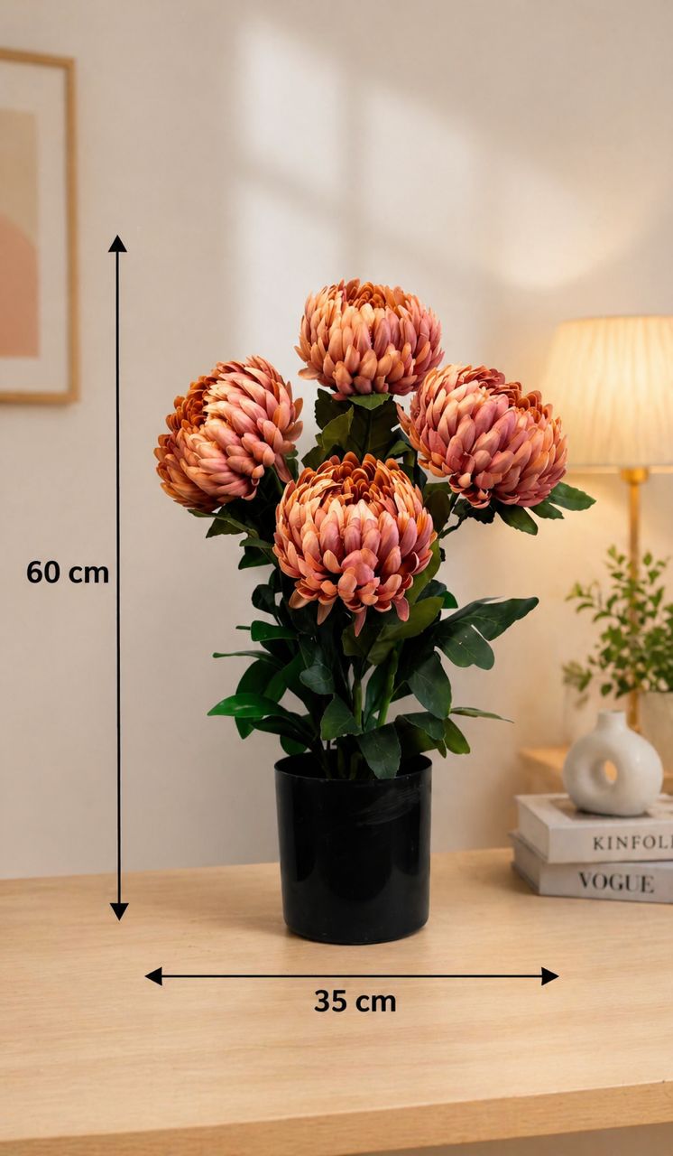 60cm Peach Bloom Arrangement Artificial in Black Pot