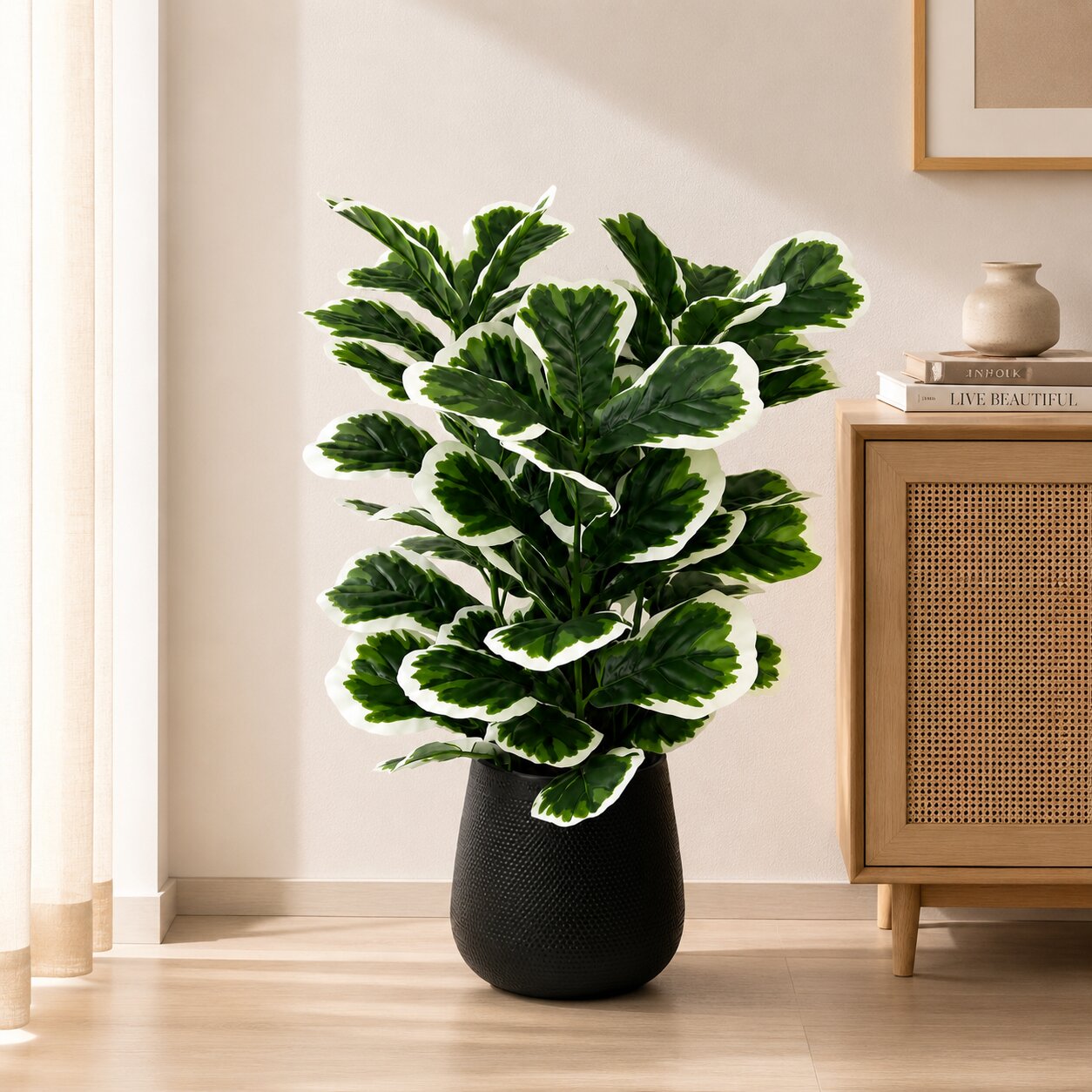 85cm Artificial Variegated Balfour Aralia Tree | Faux Polyscias Dinner Plate Bush