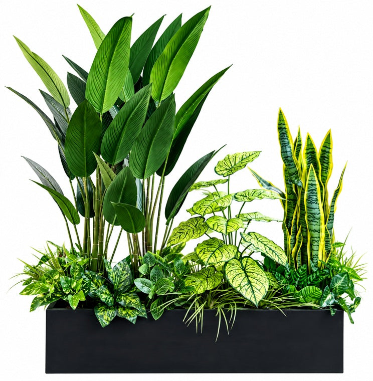 150cm Premium Artificial Plant Planter Box Set | Modern Office & Home Décor | All Plants Included | Waterproof Wood Planter