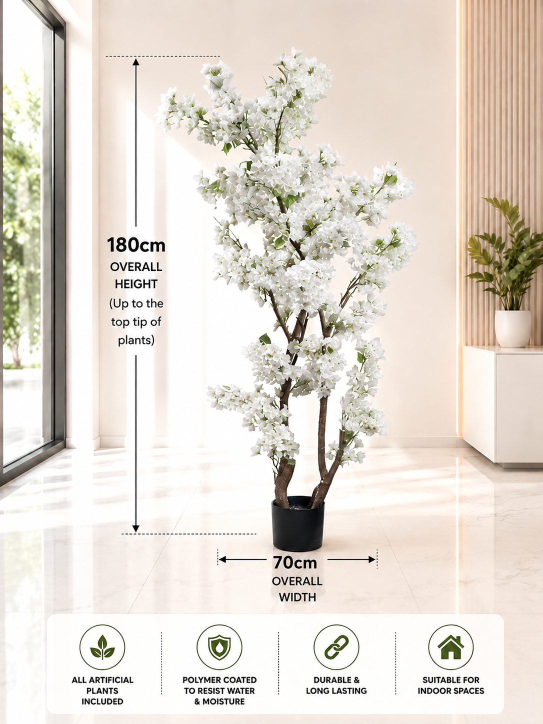 180cm Premium Artificial Bougainvillea Tree | Realistic Pink Blossom Tree | Indoor Office, Hotel & Home Décor | Ready to Display
