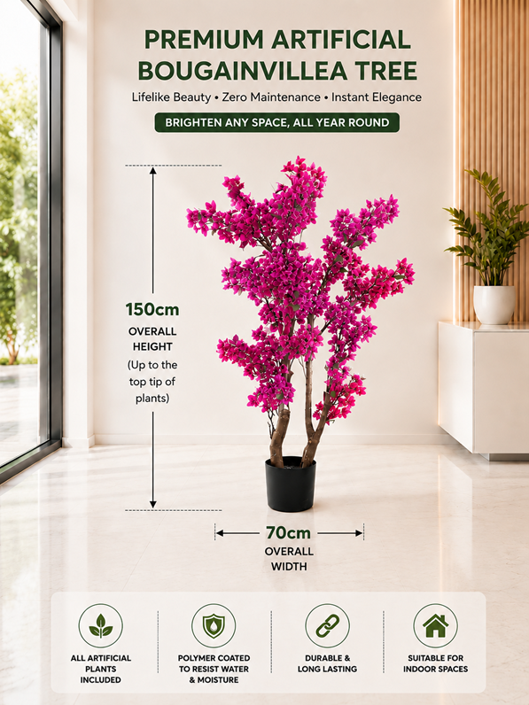 150cm Premium Artificial Bougainvillea Tree | Realistic Pink Blossom Tree | Indoor Office, Hotel & Home Décor | Ready to Display