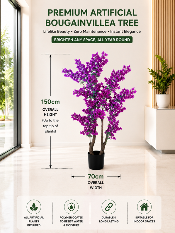 150cm Premium Artificial Bougainvillea Tree | Realistic Pink Blossom Tree | Indoor Office, Hotel & Home Décor | Ready to Display