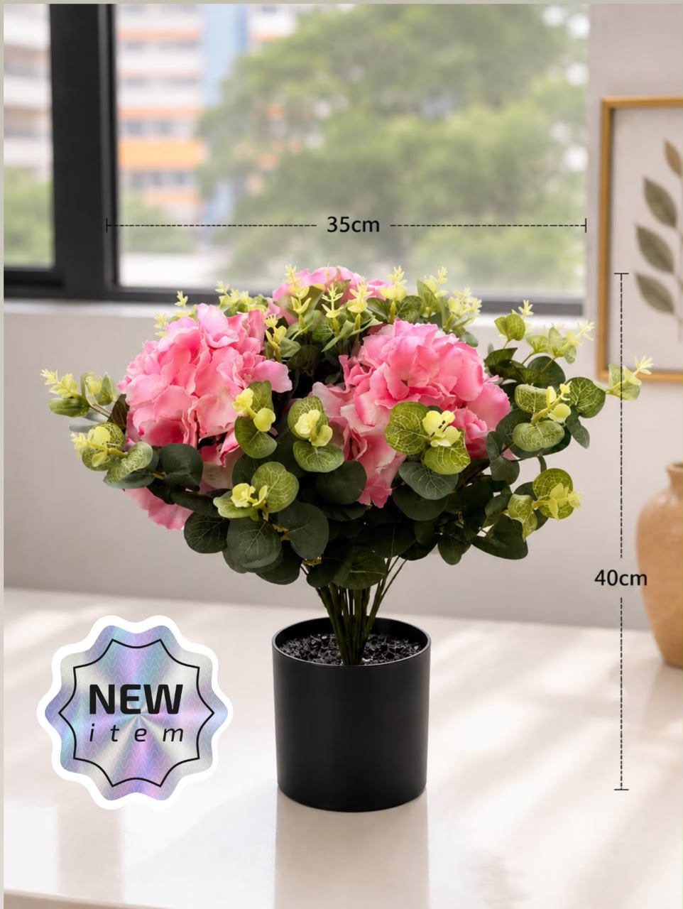 40cm Artificial Purple Hydrangea Arrangement with Eucalyptus Leaves | Lifelike Tabletop Flower Décor