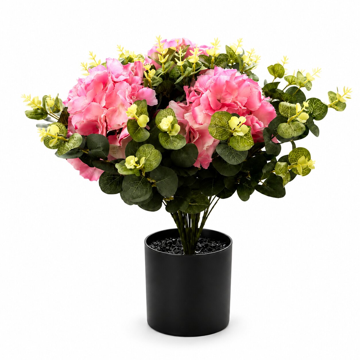 40cm Artificial Purple Hydrangea Arrangement with Eucalyptus Leaves | Lifelike Tabletop Flower Décor