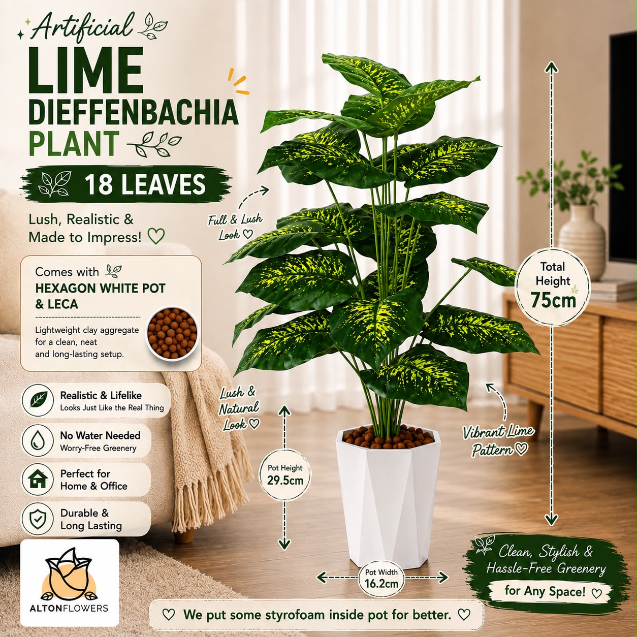 75cm Artificial Monstera Plant | 18 Realistic Leaves | Modern White Pot | UV Treated | Home & Office Décor