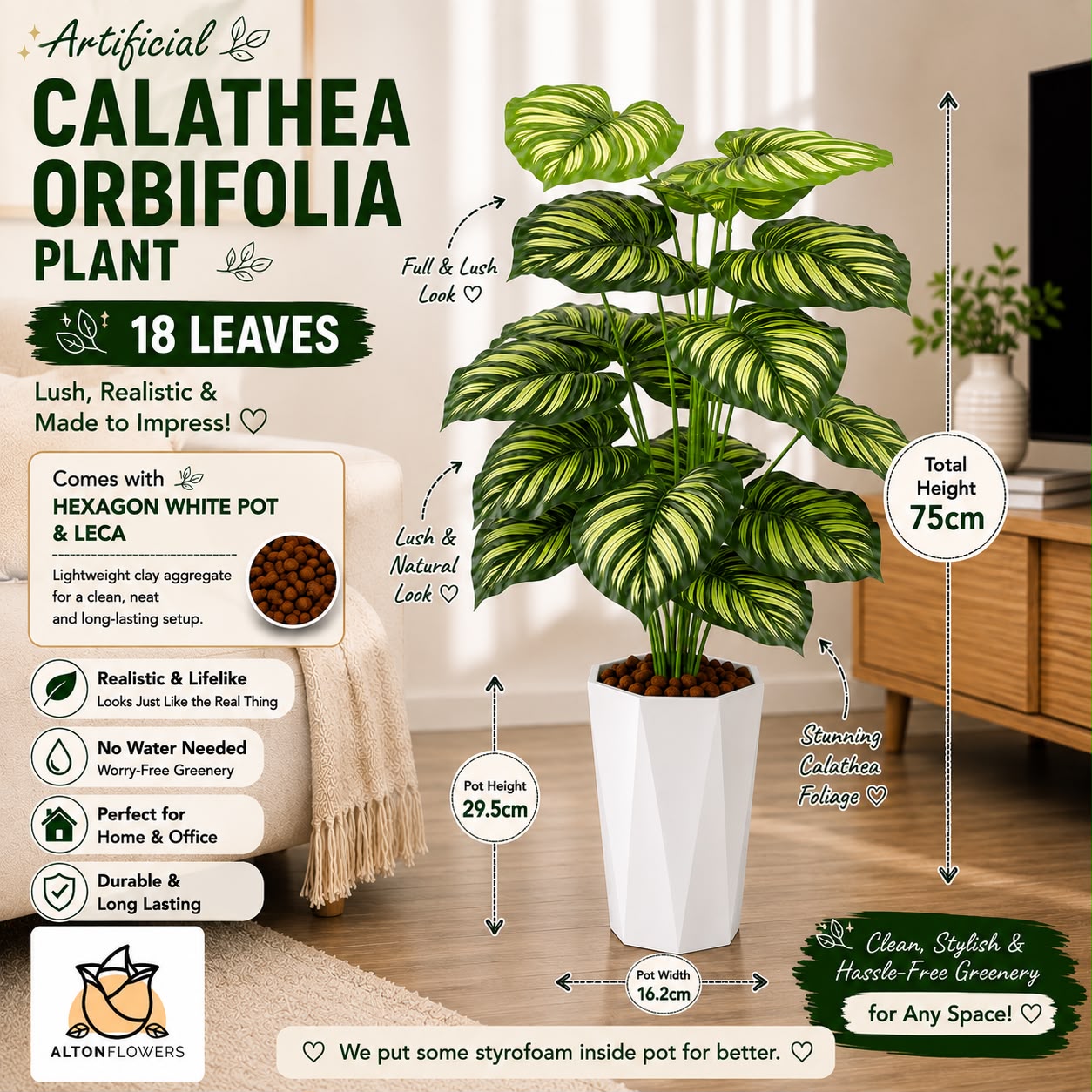 75cm Artificial Monstera Plant | 18 Realistic Leaves | Modern White Pot | UV Treated | Home & Office Décor
