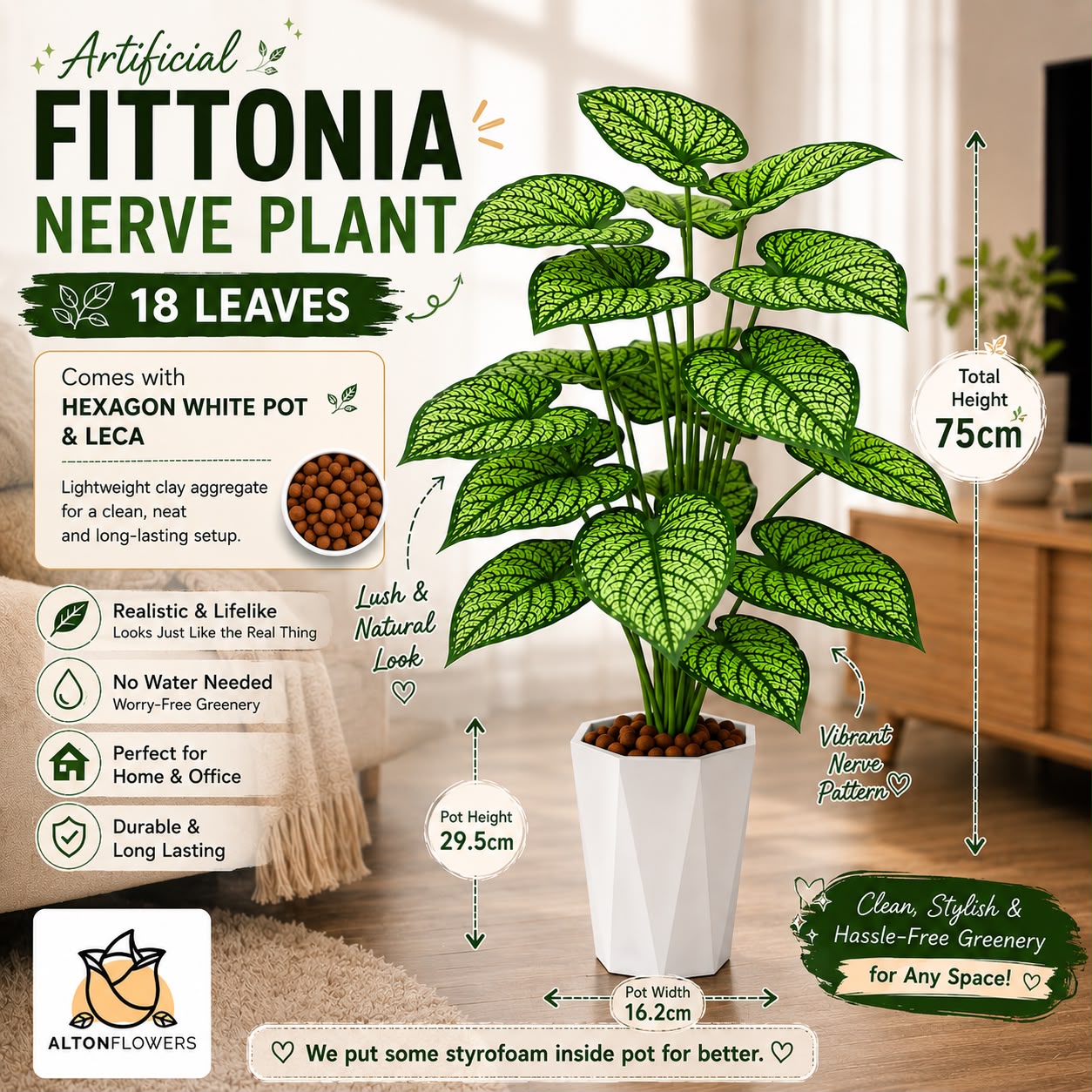 75cm Artificial Monstera Plant | 18 Realistic Leaves | Modern White Pot | UV Treated | Home & Office Décor