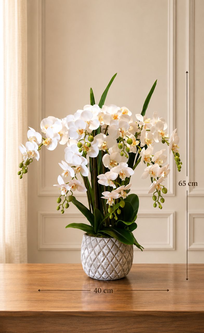 Set of seven artificial rubber orchids in a realistic display, from Alton Flowers, ideal for decorative floral arrangements.