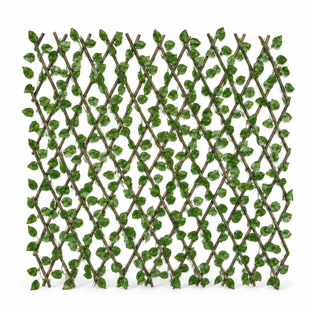 Expandable Artificial Foliage Willow Wood Trellis | Extendable Faux Fence Panel