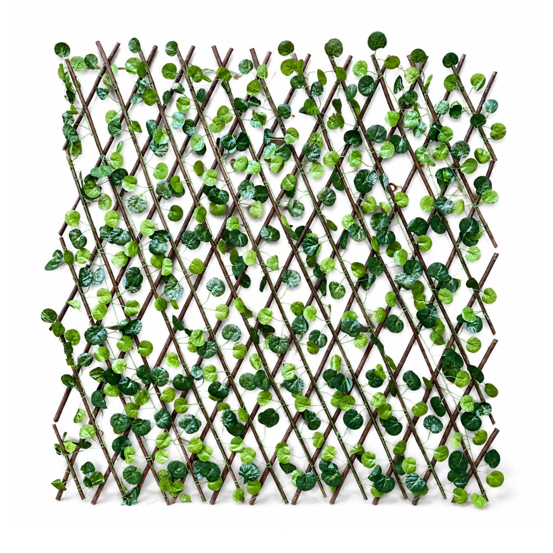 Expandable Artificial Foliage Willow Wood Trellis | Extendable Faux Fence Panel