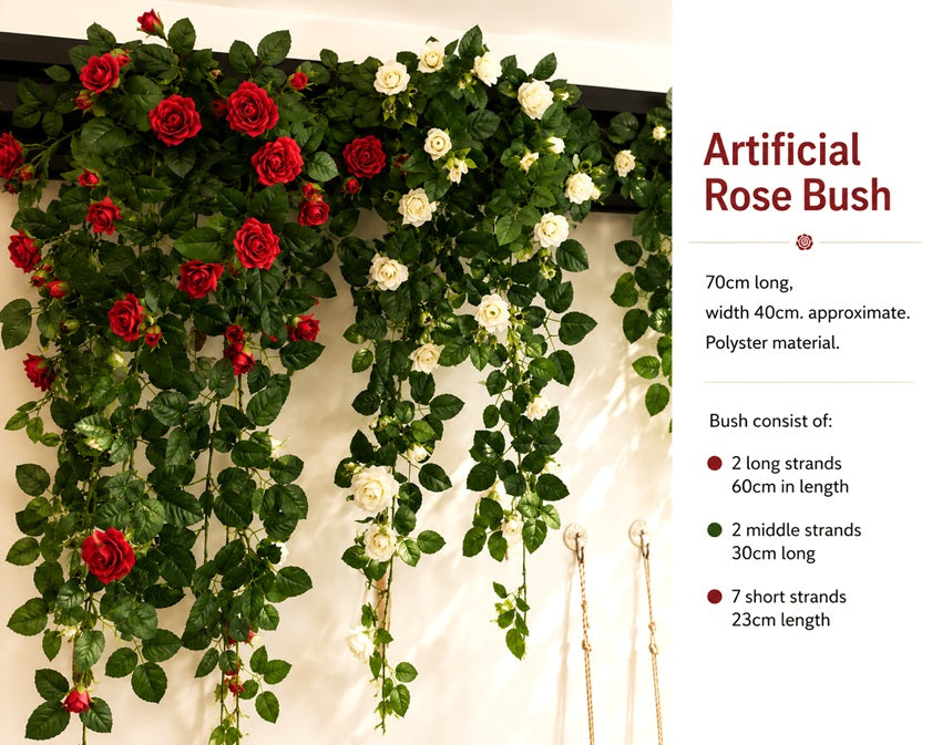 Artificial white rose bush plant by Alton Flowers, realistic floral display with lush green leaves and blooming white roses.