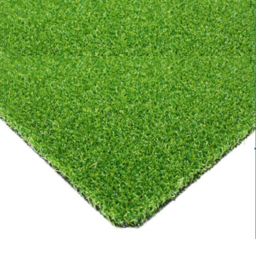 Short-pile artificial putting green turf in a bi-color green shade, highlighting the dense texture and black backing, often used for golfing areas or multi-sport surfaces.