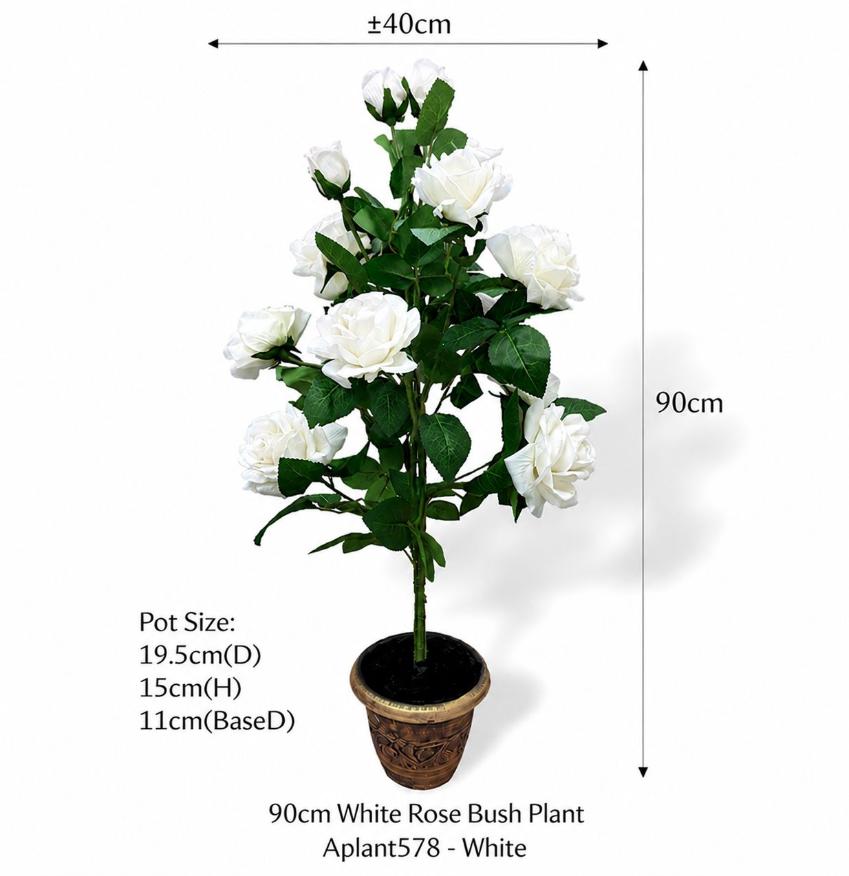Alton Flowers 90cm velvet rose bush plant for office and home decor, featuring soft white velvet petals and green foliage.