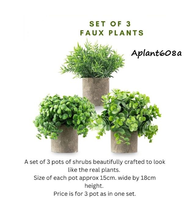 22cm (Set of 3) Artificial Small Potted Plants Flocked Aplant608A