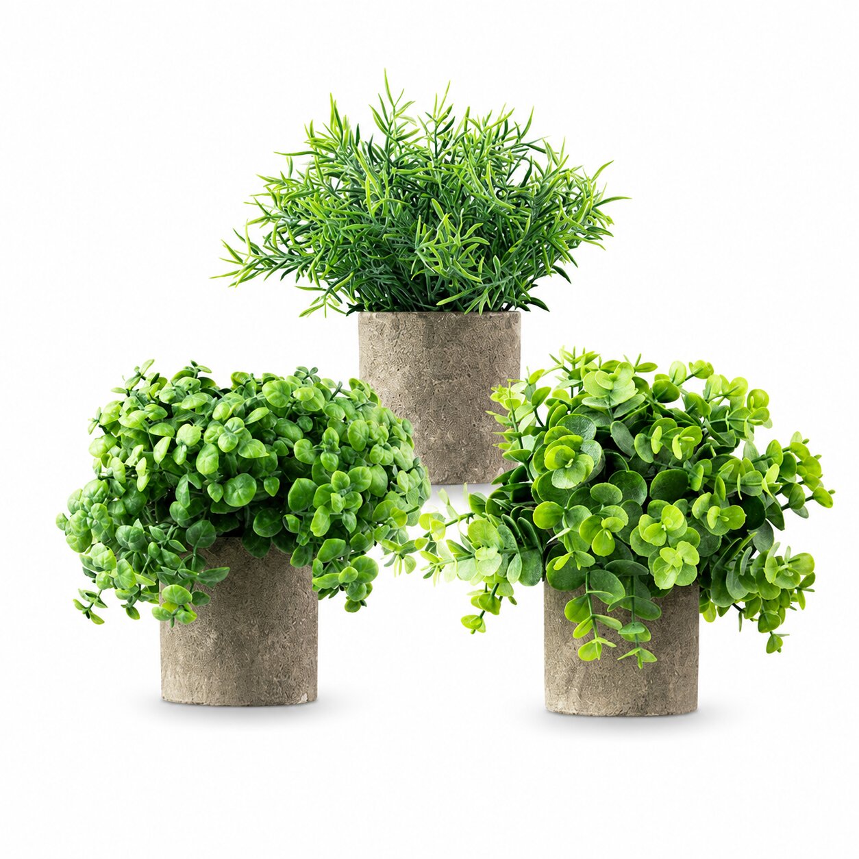 Set of three 22cm artificial potted plants with flocked foliage by Alton Flowers, featuring small decorative faux greenery.