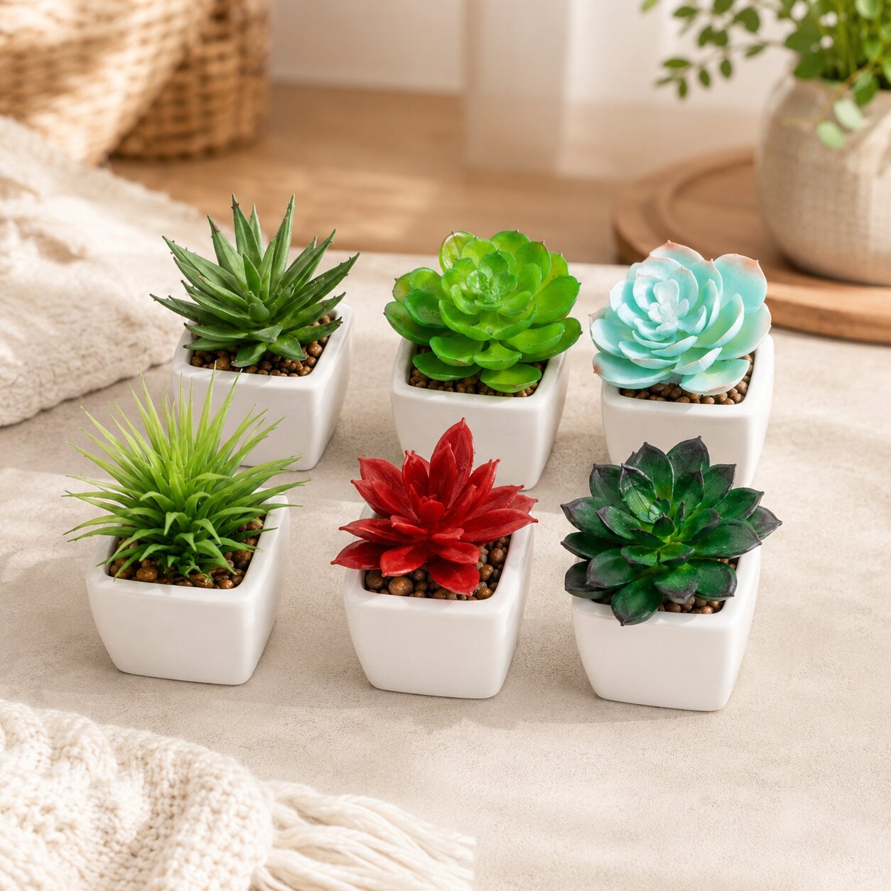 Set of 6 artificial succulents in ceramic pots by Alton Flowers, perfect for home, office, or garden decor.