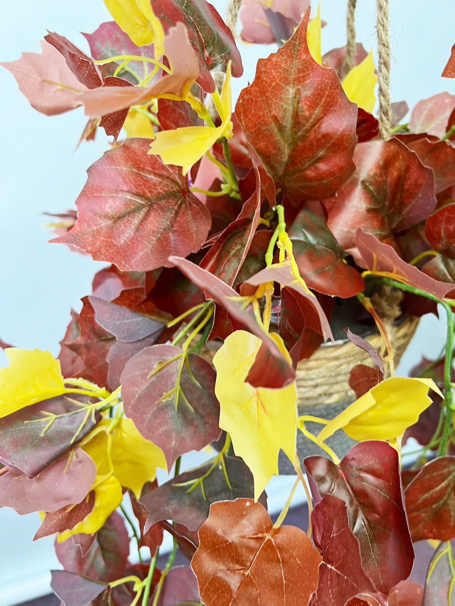 Artificial Plant Brown Maple Leaves with Hanging Woven Basket - Home Decor Indoor Garden Aplant820