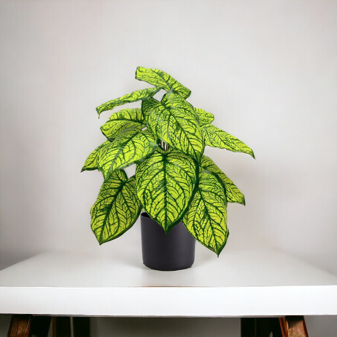 Artificial 45cm yellow nerve plant in black pot, ideal for home, office, garden, or event decor, by Alton Flowers.