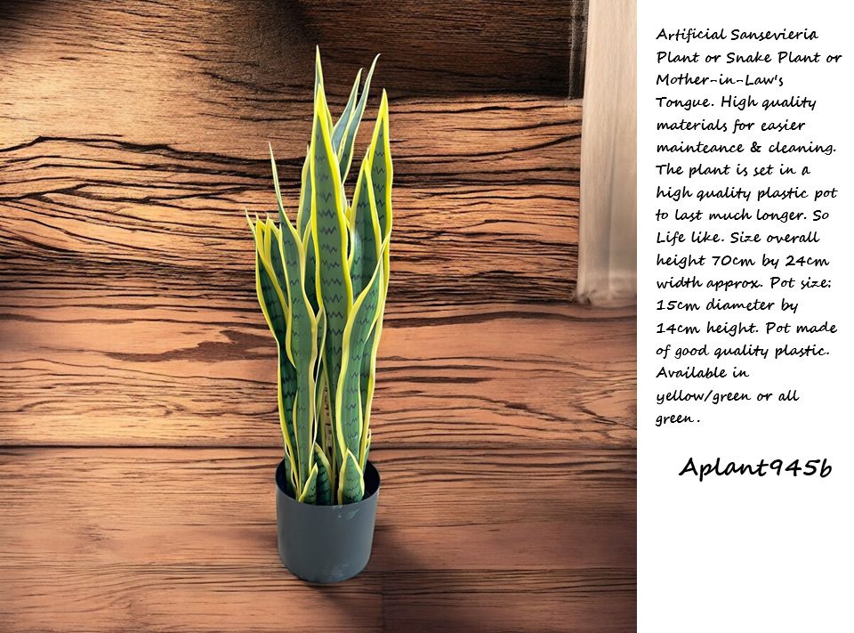 70cm Plant Artificial Sansevieria, Snake, Flowers, home decor, events, garden Aplant945b- Green Yellow