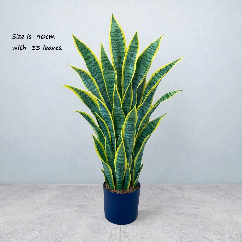 Artificial Sansevieria Snake Plant in a pot, 90cm tall indoor faux plant by Alton Flowers with green, sword-like leaves.