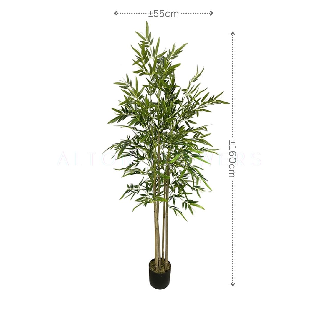 Artificial bamboo plant in a pot, 160cm tall, by Alton Flowers, featuring realistic faux bamboo with green leaves.