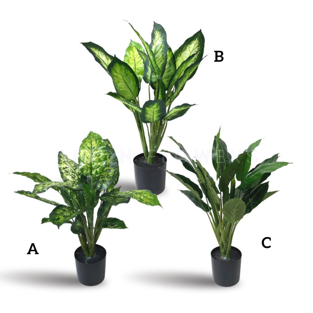 60cm Artificial Plant x3 stems in Black Plastic Pot, home decor, garden, event. Aplant968
