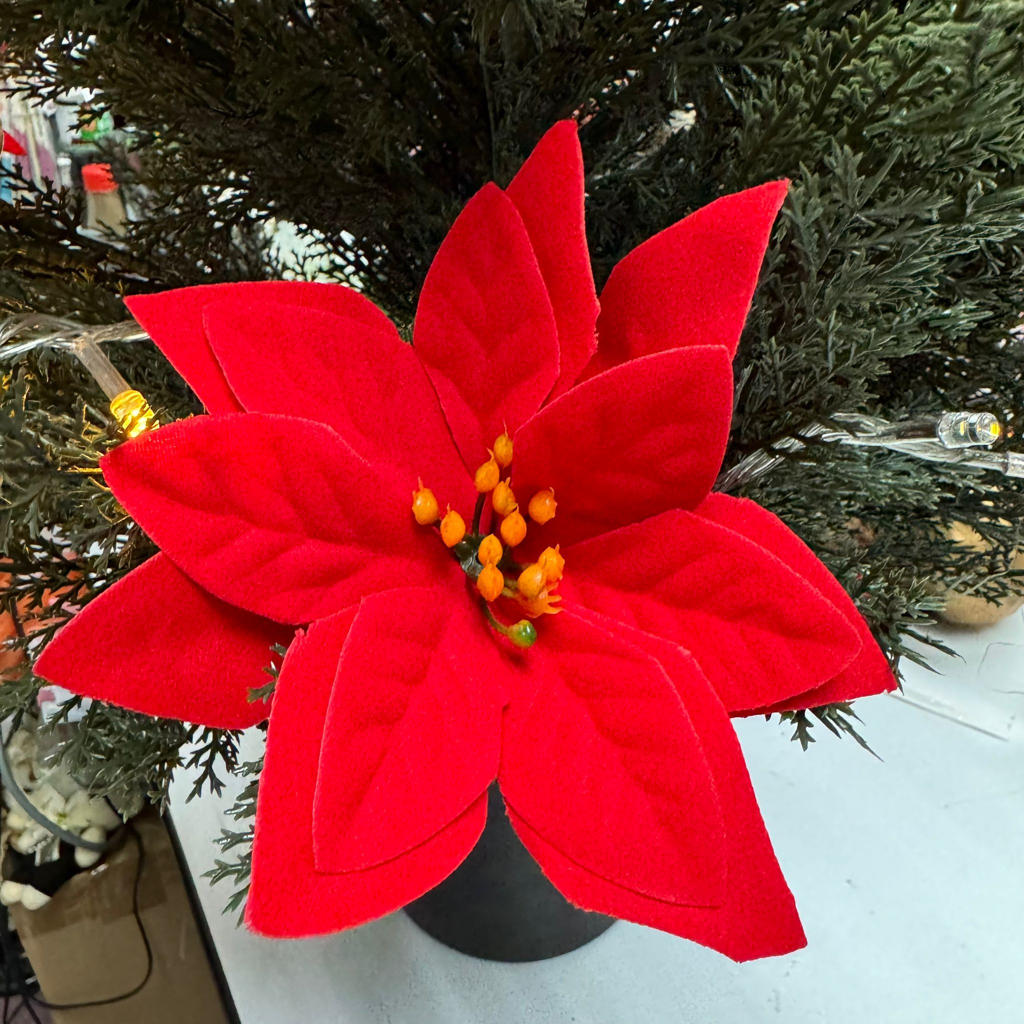 90cm Artificial Christmas Tree with Red Poinsettia Flowers and Fairy Lights Asea132