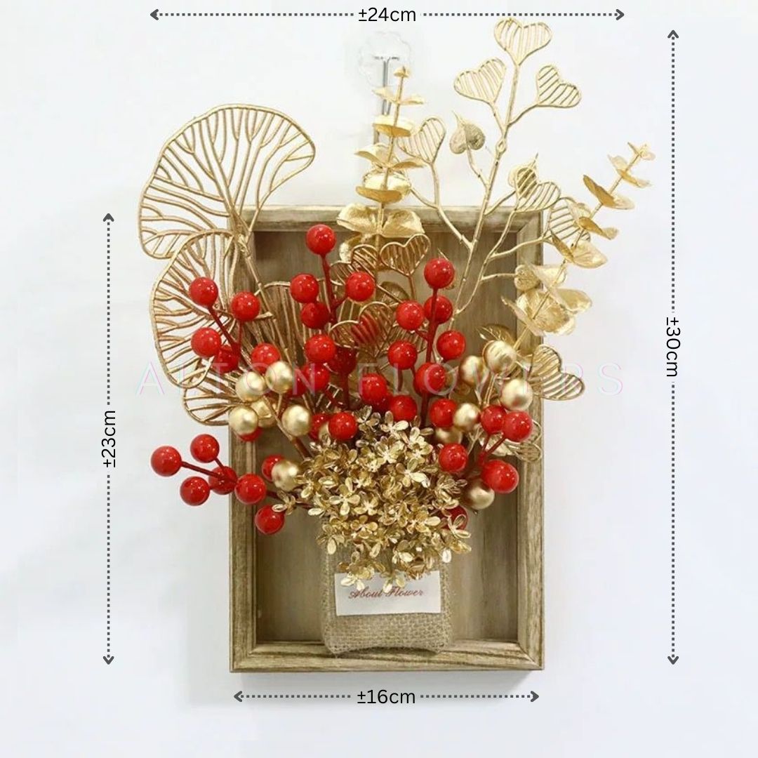 Festive Flowers in Burlap Vase in a Wooden Frame for Wall Hanging Decoration Asea135
