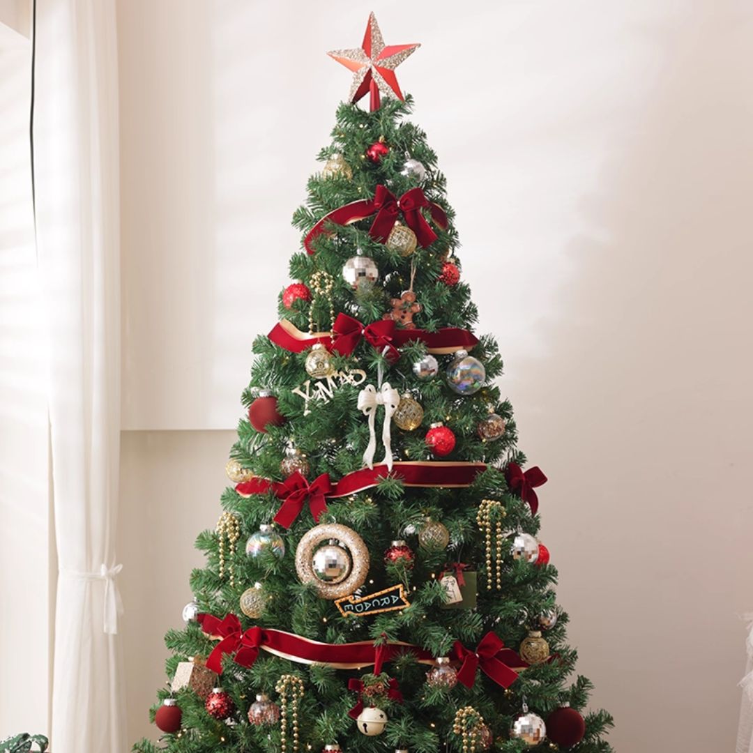 150-210cm Red Velvet Christmas Tree Artificial with Full Set Decoration Luxury Festival Home Asea165