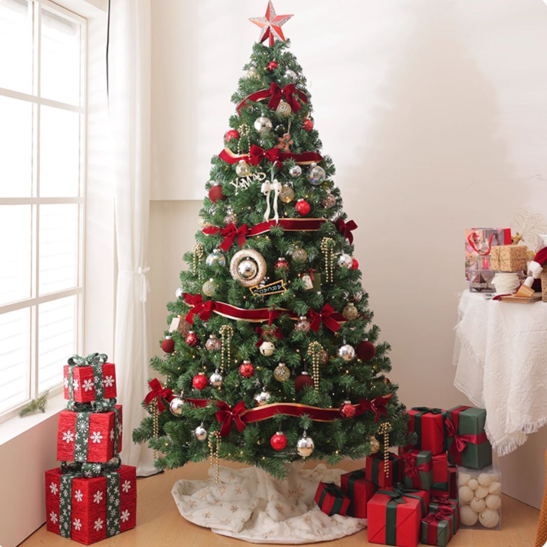 150-210cm Red Velvet Christmas Tree Artificial with Full Set Decoration Luxury Festival Home Asea165