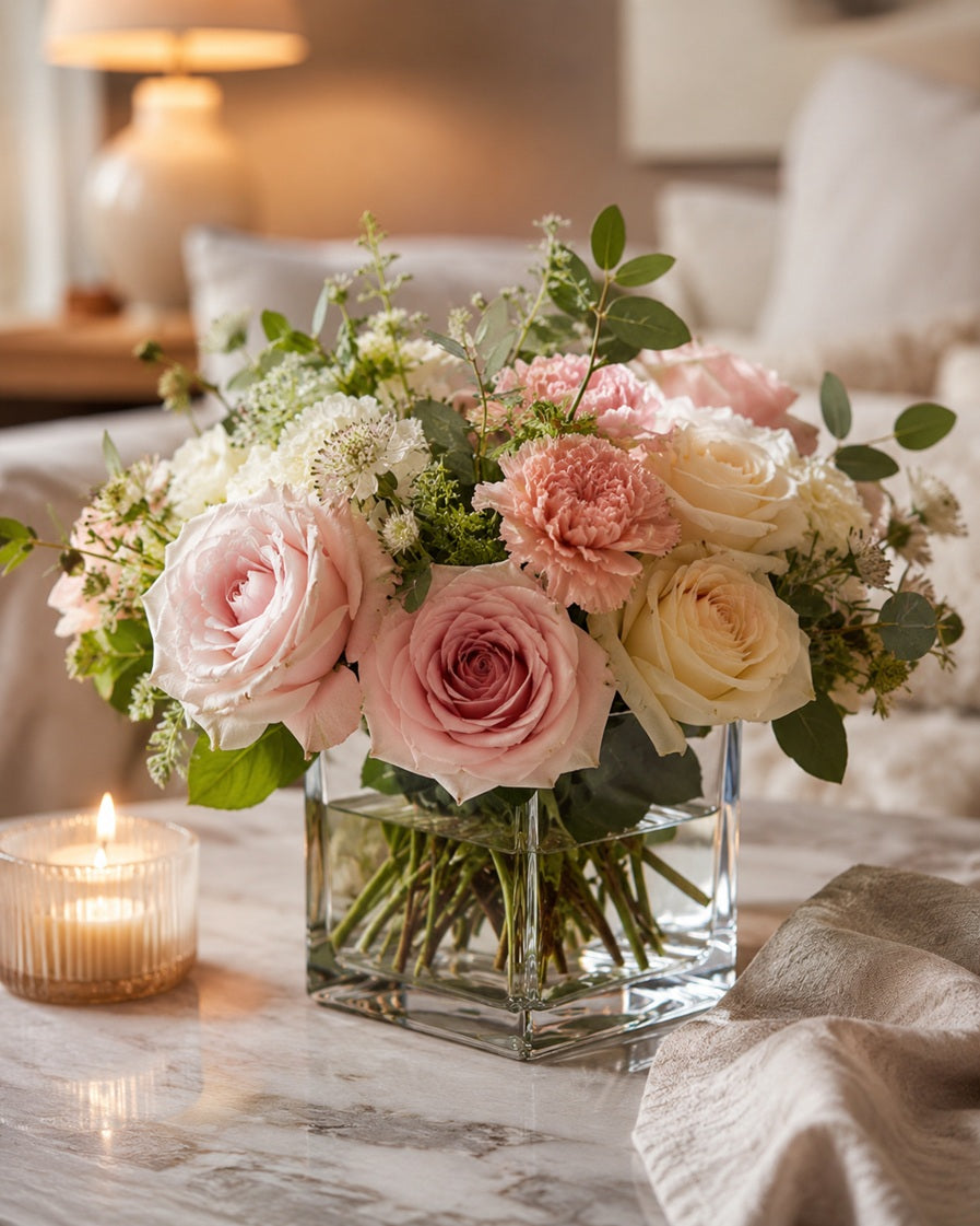 12cm Clear Cube Glass Vase | Square Flower Arrangement Vase