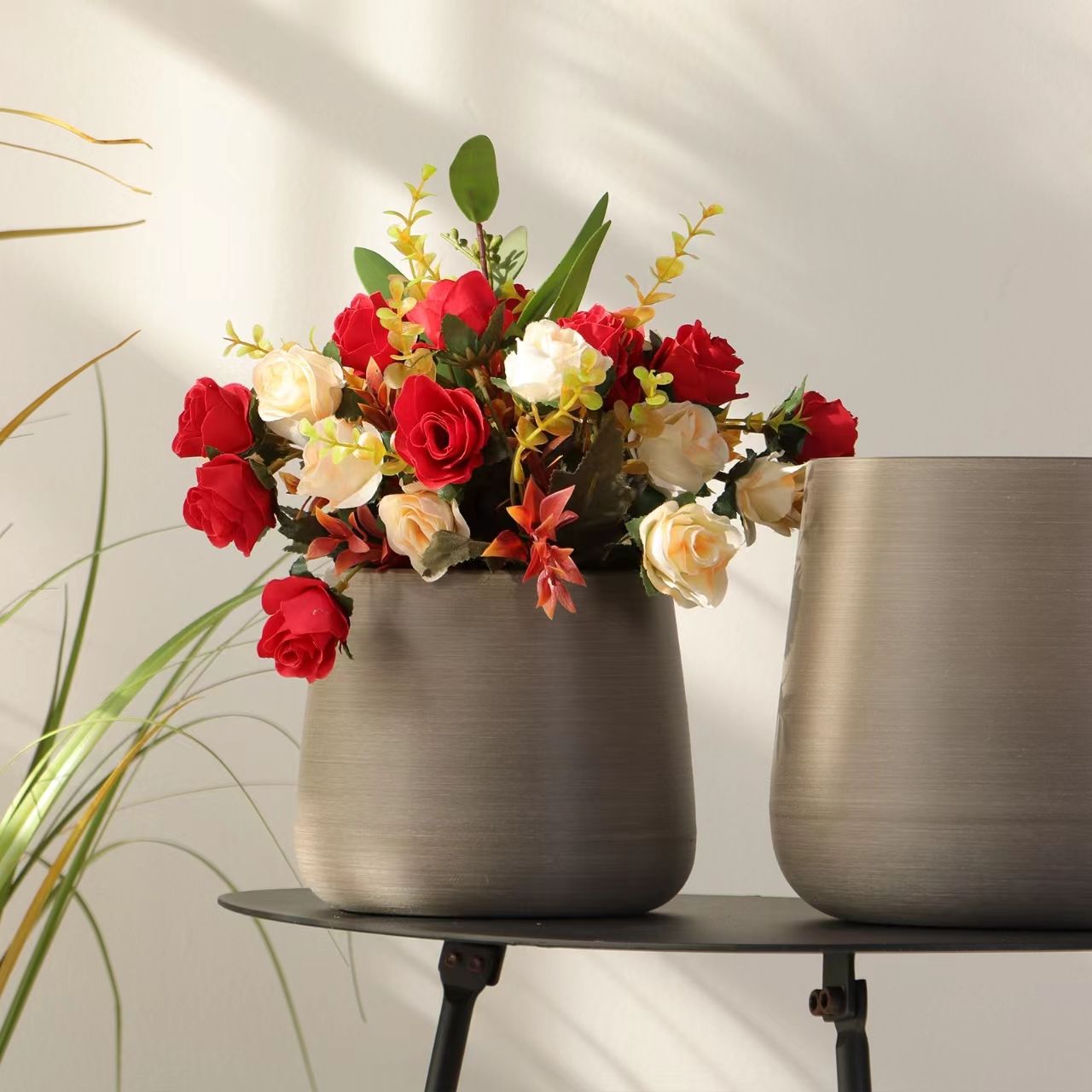 Modern Tapered Cylinder Plastic Planter Pot | Brushed Stone Effect