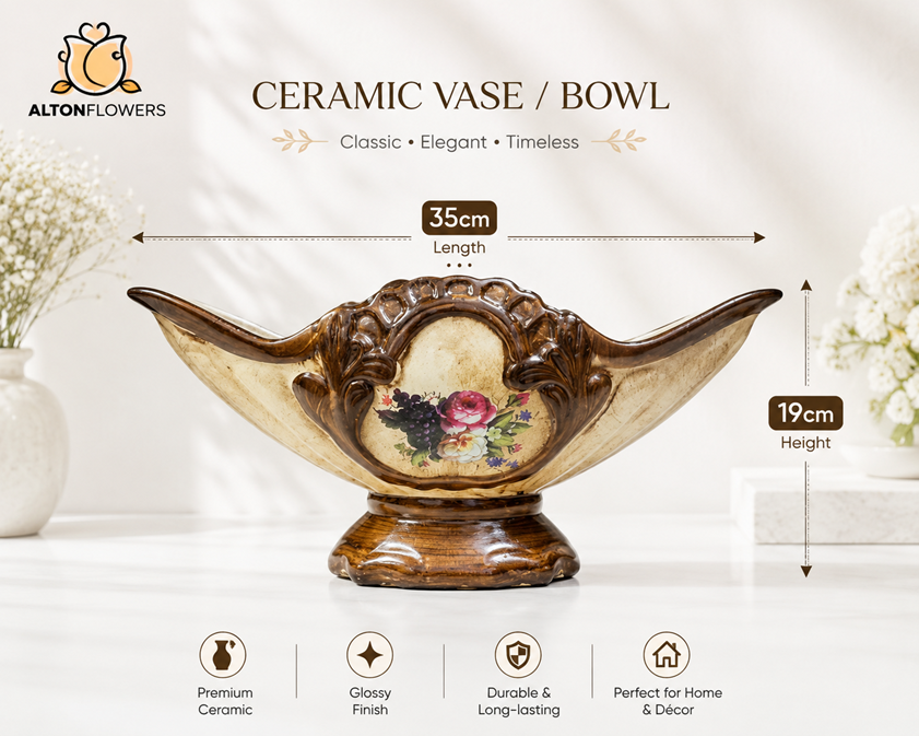 19cm Classic Ceramic Vase Bowl Centerpiece – Elegant Glossy Home & Table Decor