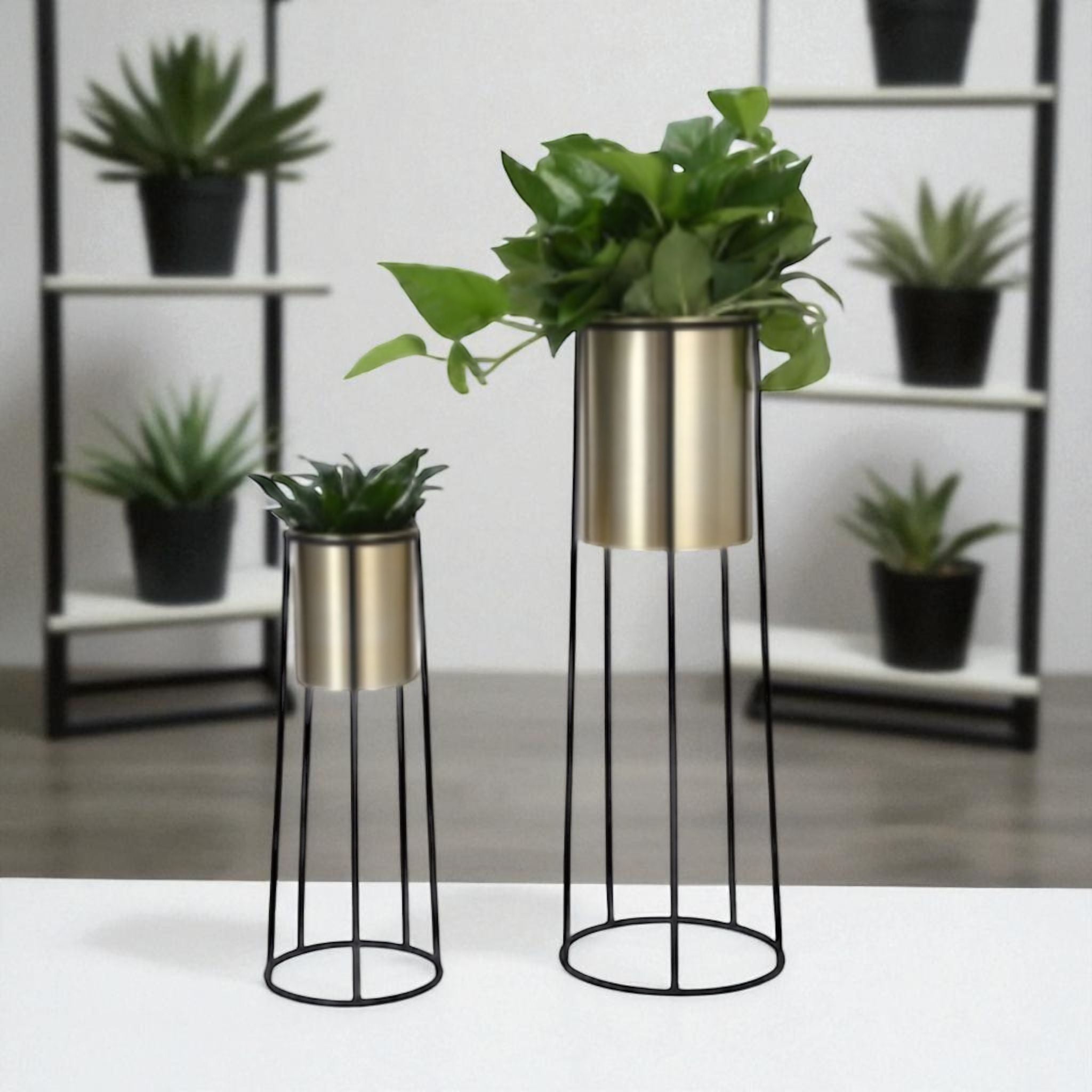 Alton Flowers 45.5cm-66cm metal planter stand with matching pot for indoor plants, flowers, and garden decor.